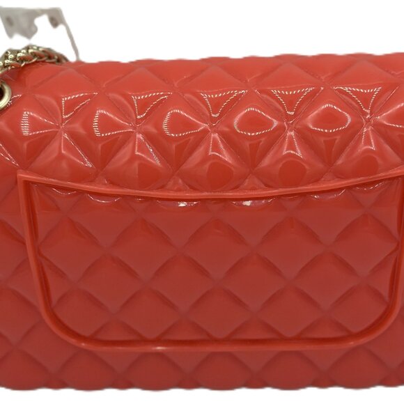 Le Miel Orange Quilted Jelly Crossbody Shoulder Bag with Gold Chain - Picture 3 of 4